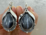 Silver 925 Earrings Ring gray tiger eye