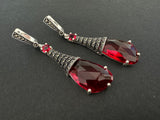 Earrings Silver 925 Red stone Marcasite