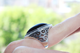 Silver 925 Ring Earrings Black onyx white zircon