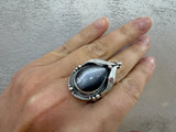 Silver 925 Earrings Ring gray tiger eye