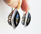 Silver 925 Ring Earrings Black onyx white zircon