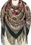 Scarf 53'' square 100% merino wool Russian shawl Green brown 1799