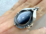 Silver 925 Earrings Ring gray tiger eye