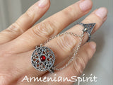 Discover the perfect accessory for any occasion with our high quality sterling silver 925 jewelry from Armenian Spirit. Our double ring features a vibrant red stone and is adjustable to fit finger sizes 6-9. Shop now and take advantage of our sale and discounts for a limited time.