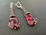 Earrings Silver 925 Red stone Marcasite