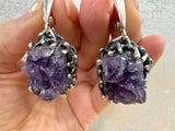 Silver 925 Earrings Ring amethyst drusy