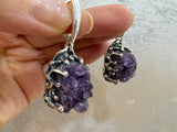 Silver 925 Earrings Ring amethyst drusy