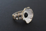 Flower Onyx ring black Sterling SILVER 925 gold plated