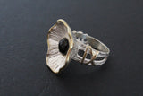 Flower Onyx ring black Sterling SILVER 925 gold plated