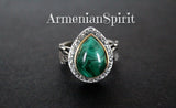Elevate your style game with our elegant green malachite silver and gold ring. Adorned with a stunning teardrop gem and intricate leaf details, this ring will make you stand out in any crowd. Add a touch of sophistication and nature-inspired beauty to your jewelry collection with our Best Jewelry Store.