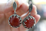 Natural carnelian gemstone Earrings Silver 925 Marcasite