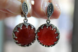 Natural carnelian gemstone Earrings Silver 925 Marcasite