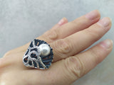 Set Ring Earrings Pendant pearl Silver 925