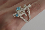 Ring Blue zircon jewelry Sterling SILVER 925 with gold plated details