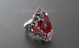 Red ring earrings triangle Marcasite Silver 925