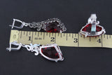 Red ring earrings triangle Marcasite Silver 925