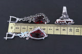 Red ring earrings triangle Marcasite Silver 925