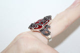 Red ring earrings triangle Marcasite Silver 925