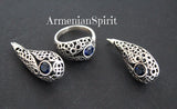 Short earrings Hooked ear wire with blue lab topaz stone