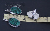Malachite SET Silver 925 Jewelry earrings and ring adjustable druze