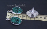 Malachite SET Silver 925 Jewelry earrings and ring adjustable druze