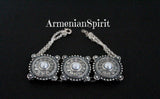 This traditional Armenian inspired bracelet features large details and chunky design, handmade with high quality sterling silver 925. Adorned with pearls, it adds a touch of elegance to any outfit. Perfect for those wanting to embrace their Armenian heritage or appreciate Western Armenian jewelry.