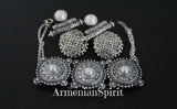 Elevate your style with our sterling silver 925 Armenian handmade jewelry set. The elegant bracelet and large earrings feature pearls and intricate details, perfect for adding a touch of sophistication to any outfit. Inspired by traditional and Western Armenian jewelry, these pieces are the perfect addition to your boho dresses or formal jackets. Buy online from our stores on etsy and ebay.