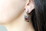 Emerald green stone Earrings ring Marcasite STERLING SILVER 925