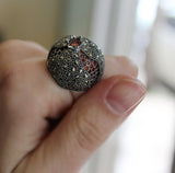 Garnet Ring Marcasite Pomegranate Dome STERLING SILVER 925