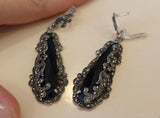Silver earrings marcasite Blue topaz long dangle earrings