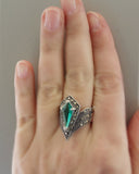 Silver 925 RING marcasite pointed rings for women Emerald green lab topaz