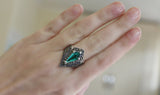 Silver 925 RING marcasite pointed rings for women Emerald green lab topaz