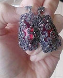 Marcasite earrings Long red lab topaz STERLING silver 925