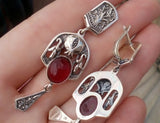 SET pomegranate earrings Ring and pendant STERLING SILVER 925