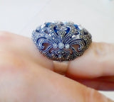 Marcasite ring royal blue lab topaz SILVER 925