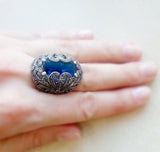 Marcasite ring royal blue lab topaz SILVER 925