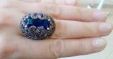 Marcasite ring royal blue lab topaz SILVER 925