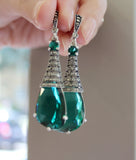 Green jewelry SET earrings ring Marcasite STERLING SILVER 925