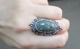 Green agate earrings Silver 925 Vintage style Armenian handmade