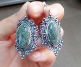 Green agate earrings Silver 925 Vintage style Armenian handmade