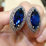 Royal blue stone earrings SILVER 925 marcasite jewelry