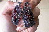 Marcasite earrings Long red lab topaz STERLING silver 925