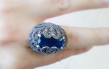 Marcasite ring royal blue lab topaz SILVER 925