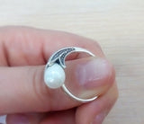 Pearl ring Silver 925 pearl lab stone Sterling  marcasite jewelry