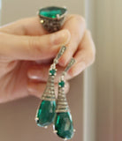 Green jewelry SET earrings ring Marcasite STERLING SILVER 925