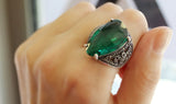 Green jewelry SET earrings ring Marcasite STERLING SILVER 925