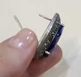 Royal blue stone earrings SILVER 925 marcasite jewelry