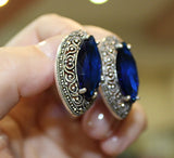 Royal blue stone earrings SILVER 925 marcasite jewelry