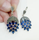 Royal blue earrings Marcasite jewelry SILVER 925 blue stone jewelry