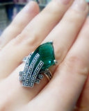 Emerald green stone earrings and ring Marcasite STERLING SILVER 925